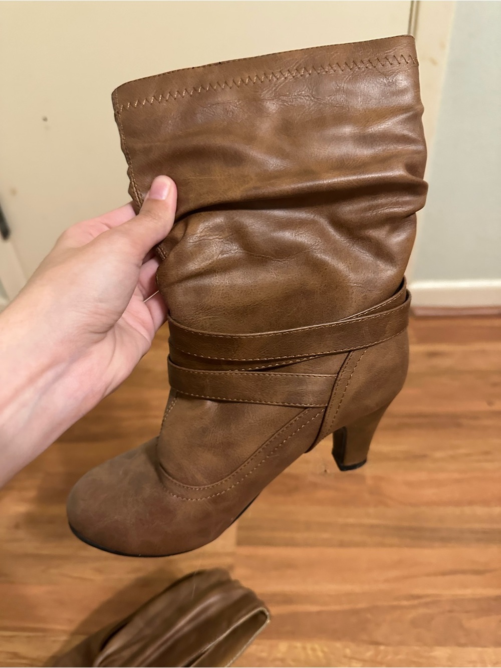 Size 7 Brown Strap Heel Boots EUC
